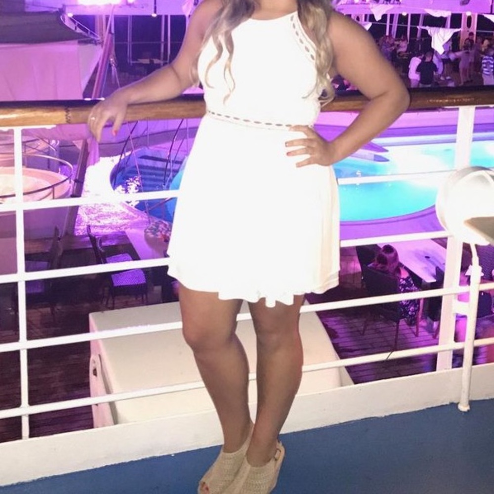 White eyelet mini dress